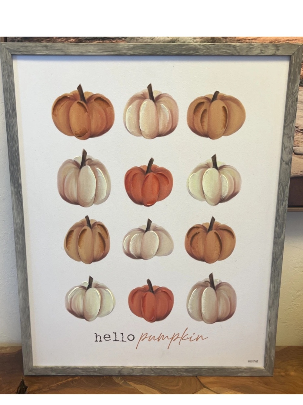 Hello Pumpkin Wall Art Print - Neutral & Orange. Happy Halloween & Thanksgiving